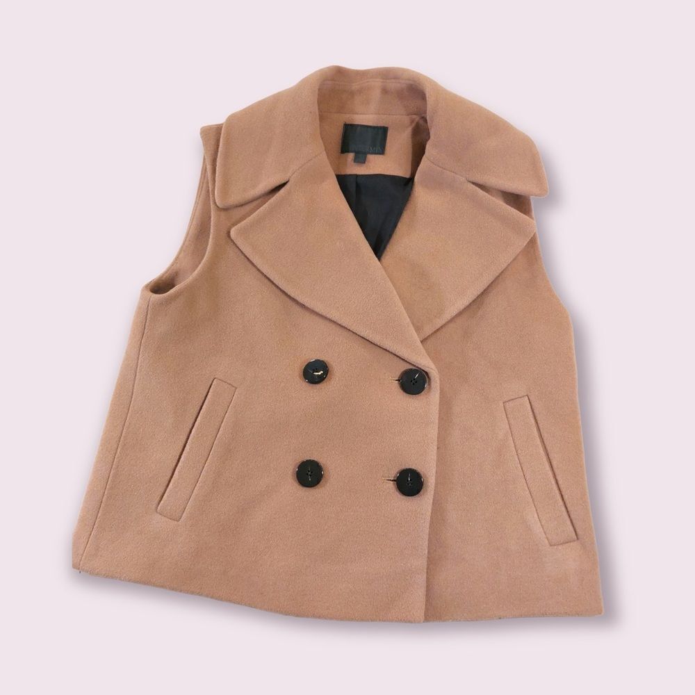 𝅺Intermix Double Breasted Tan Camel Vest Wool + Cashmere